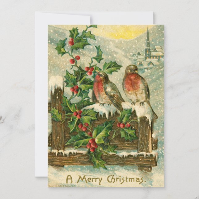 Vintage 1906 Birds in Snow Christmas Holiday Card (Front)