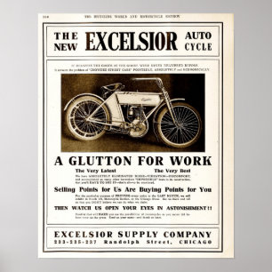 Vintage 1907 Excelsior motorycles advertising Poster