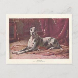Vintage 1907 Illustration of Dog with Cat Postcard