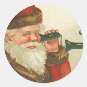 Vintage 1910s Santa Claus on Telephone Christmas Classic Round Sticker