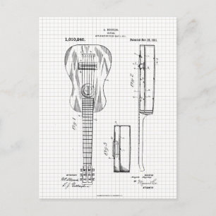 Vintage 1911 Guitar Patent Illustration Postcard