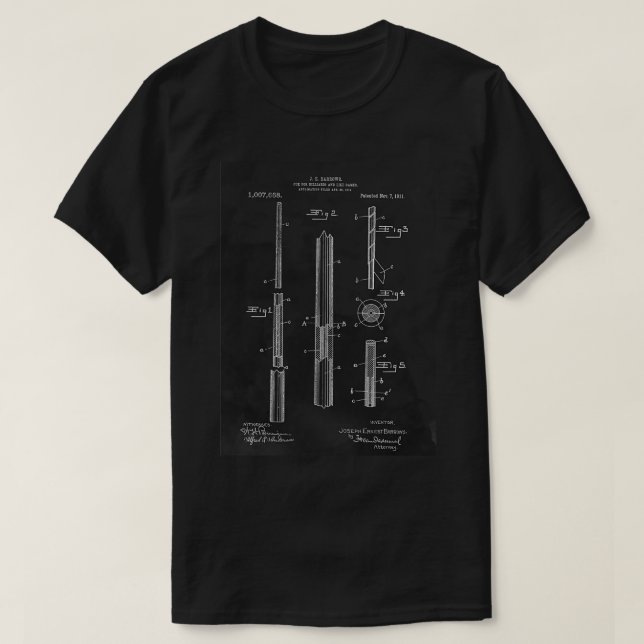 Vintage 1911 Pool Billiards Cue Patent T-Shirt (Design Front)