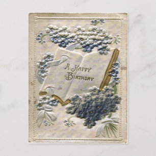 Vintage 1912 Embossed Silk and Velvet Birthday Postcard