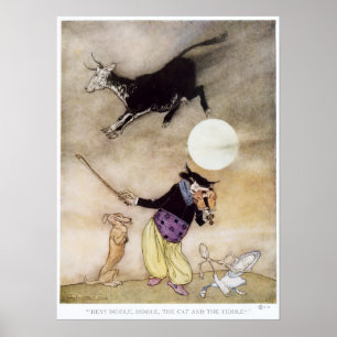 Vintage 1913 "Cat And The Fiddle" by A. Rackham Poster