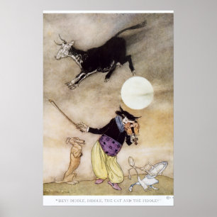 Vintage 1913 "Cat And The Fiddle" by A. Rackham Poster