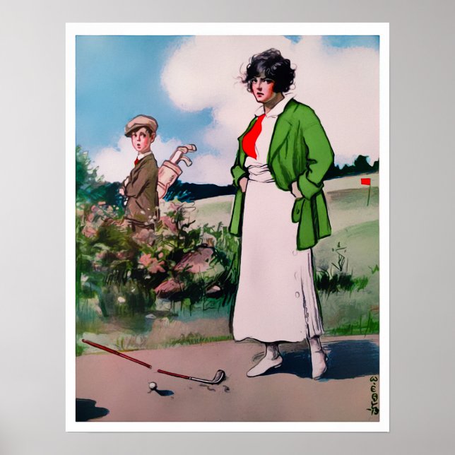 Vintage 1913 Woman Golfer Print (Front)