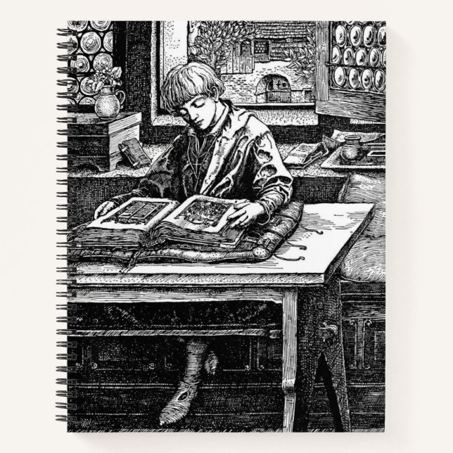 Vintage 1914 Illustration Boy Reading Notebook (Front)