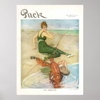 Vintage 1914 Puck Magazine Cover Poster, Beach Poster