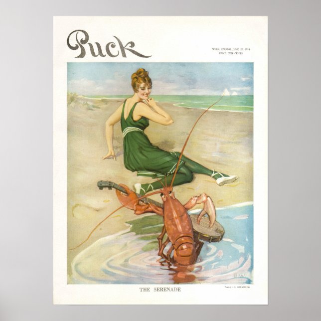 Vintage 1914 Puck Magazine Cover Poster, Beach Poster (Front)