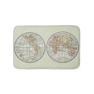 Vintage 1916 World Map Globe Hemispheres Poster Bath Mat