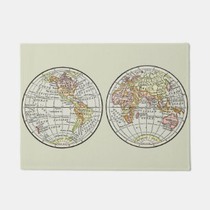 Vintage 1916 World Map Globe Hemispheres Poster Doormat