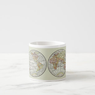 Vintage 1916 World Map Globe Hemispheres Poster Espresso Cup