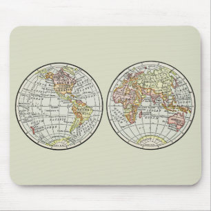 Vintage 1916 World Map Globe Hemispheres Poster Mouse Mat