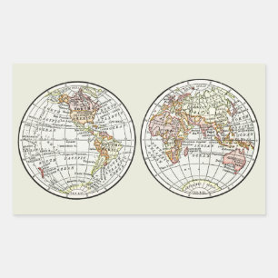 Vintage 1916 World Map Globe Hemispheres Poster Rectangular Sticker