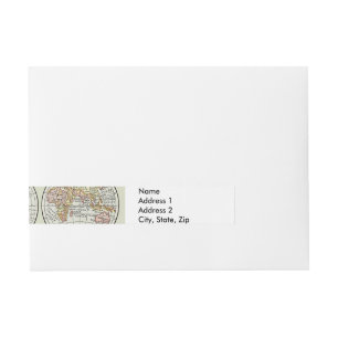 Vintage 1916 World Map Globe Hemispheres Poster Wraparound Address Label
