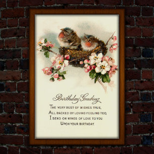 Vintage 1917 Nesting Birds Birthday Poster