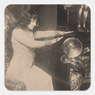 Vintage 1920 Crystal Ball Fortune Teller Photo Square Sticker