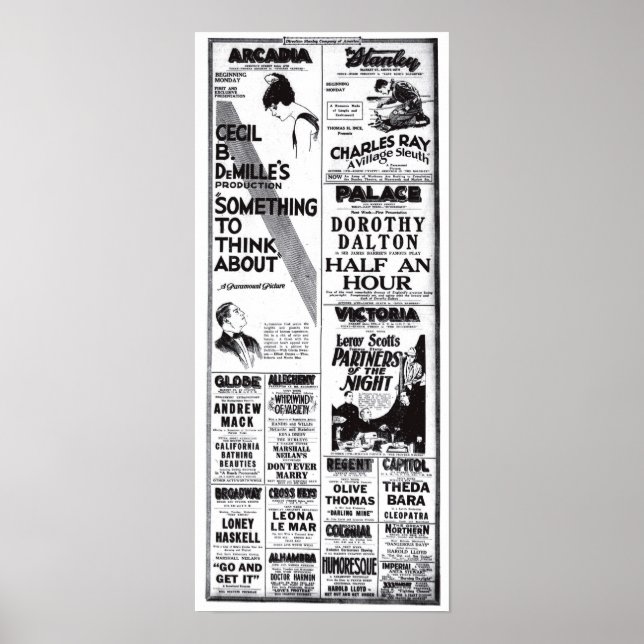 Vintage 1920 movie ads T-shirt Poster (Front)