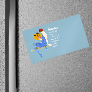 Vintage 1920’s Flapper Lady Moon Red Hair Magnetic Business Card
