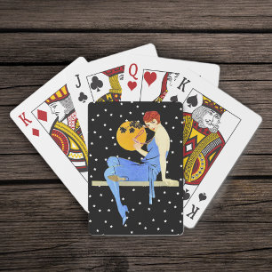 Vintage 1920’s Flapper Lady Moon Stars Red Hair Playing Cards