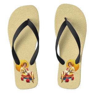 Vintage 1920’s Flapper Lady Umbrella Wagon Bathing Flip Flops