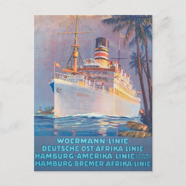 Vintage 1920 Woermann-Linie Germany Travel Poster Postcard (Front)