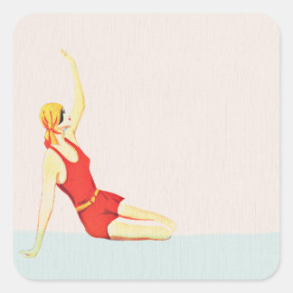 Vintage 1920s 1930s Flapper at the beach Square Sticker