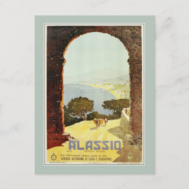Vintage 1920s Alassio Italian travel poster Postcard (Front)