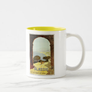 Vintage 1920s Alassio Italian travel poster Two-Tone Coffee Mug