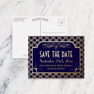 Vintage 1920's Art Deco Gatsby Save The Date Real Foil Invitation Postcard