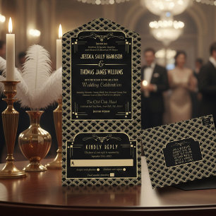 Vintage 1920's Art Deco Gatsby Wedding Collection All In One Invitation