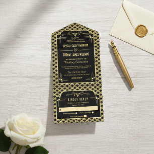 Vintage 1920's Art Deco Gatsby Wedding Collection All In One Invitation