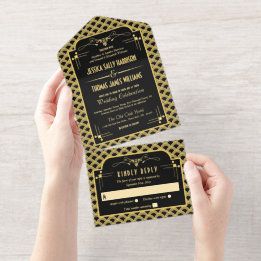 Vintage 1920's Art Deco Gatsby Wedding Collection All In One Invitation