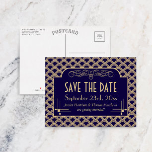 Vintage 1920's Art Deco Gatsby Wedding Collection Announcement Postcard