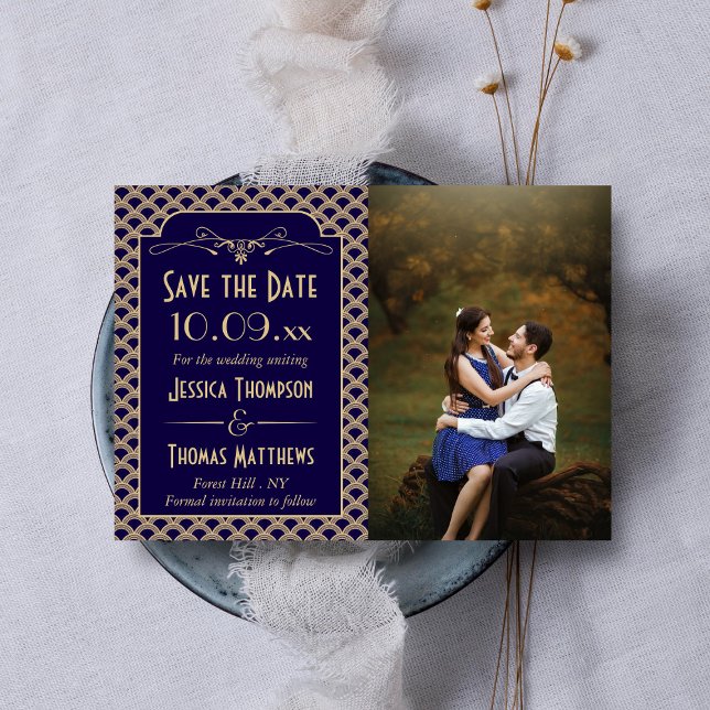 Vintage 1920's Art Deco Gatsby Wedding Photo Save The Date (Creator Uploaded)