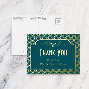 Vintage 1920's Art Deco Gatsby Wedding Thank You Foil Invitation Postcard