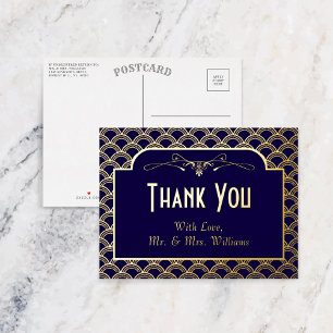 Vintage 1920's Art Deco Gatsby Wedding Thank You Foil Invitation Postcard