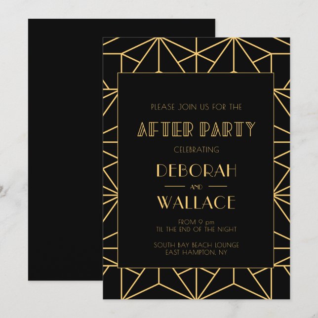 Vintage 1920s art deco geometric after party invitation (Front/Back)