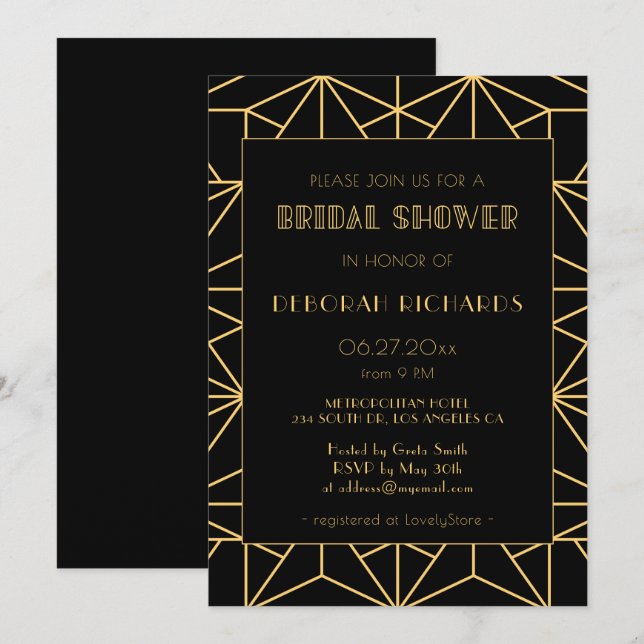 Vintage 1920s art deco geometric Bridal shower Invitation (Front/Back)