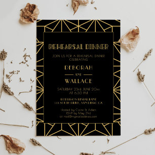 Vintage 1920s art deco geometric rehearsal dinner invitation