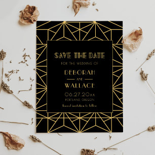 Vintage 1920s art deco geometric save the date postcard