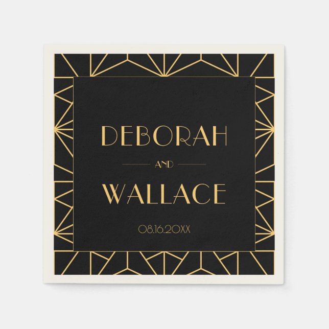 Vintage 1920s art deco geometric wedding napkin (Front)