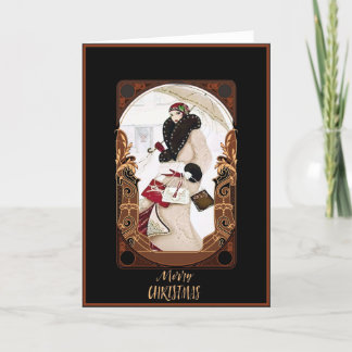 Vintage 1920s Art Deco Lady & Christmas Gifts Holiday Card