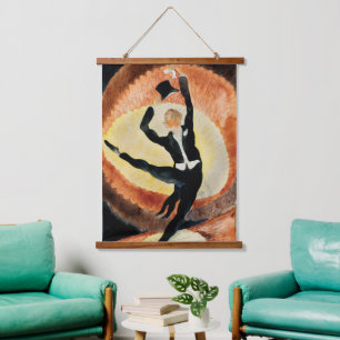 Vintage 1920s Art Deco Male Dancer Top Hat Hanging Tapestry