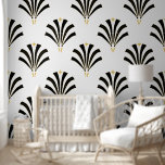 Vintage 1920s Art Deco Palmetto Leaves Wallpaper<br><div class="desc">1920s vintage art deco inspired palmetto leaves fan pattern in black with bronze yellow accents.</div>