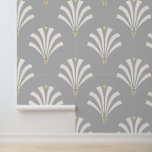 Vintage 1920s Art Deco Palmetto Leaves Wallpaper<br><div class="desc">1920s vintage art deco inspired palmetto leaves fan pattern in white with bronze yellow accents. The background is a medium silver grey.</div>
