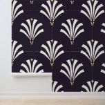 Vintage 1920s Art Deco Palmetto Leaves Wallpaper<br><div class="desc">1920s vintage art deco inspired palmetto leaves fan pattern in white with bronze yellow accents. The background is a dark navy blue.</div>