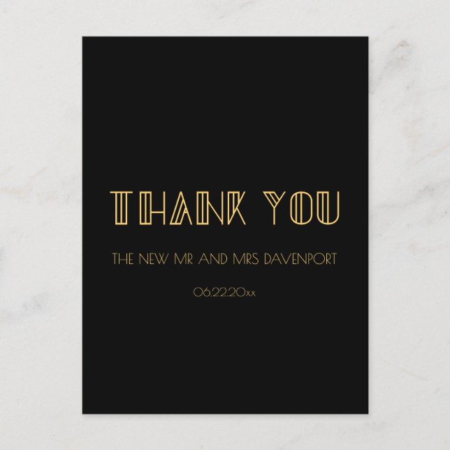 Vintage 1920s art deco simple wedding thank you postcard (Front)