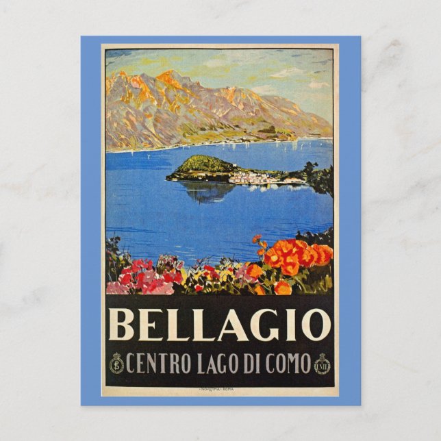 Vintage 1920s Bellagio Italian travel advert Postcard (Front)