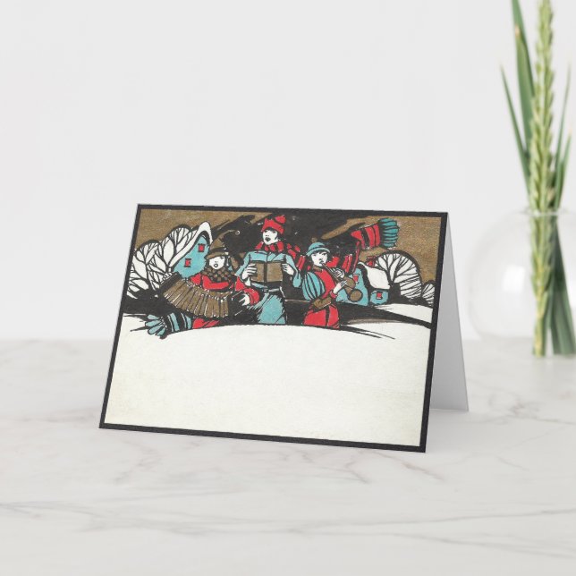 Vintage 1920's Children Caroling in a Snowdrift Card (Front)
